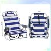 Short Oxford Cloth Silver White Aluminum Tube Beach Chair - Blue Stripes