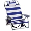 Short Oxford Cloth Silver White Aluminum Tube Beach Chair - Blue Stripes