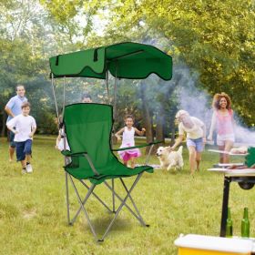 Camping Chair With Sunshade, Foldable Portable Rain Shelter Chair, Supports 330LBS (Color: Green)