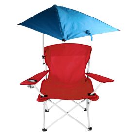 1Pc Foldable Beach Chair With Sun Canopy Cup Holder Carry Bag Adkustable Armrest Detachable Umbrella 220.5lbs Max Load (Color: Red)