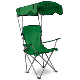 1Pc Foldable Camping Chair With Canopy Cup Holder 330LBS Max Load Folded As A Carry Bag (Color: Green)