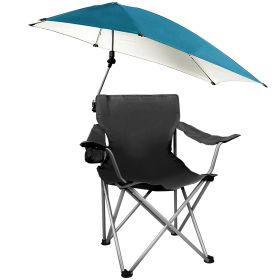 1Pc Foldable Beach Chair With Sun Canopy Cup Holder Carry Bag Adkustable Armrest Detachable Umbrella 220.5lbs Max Load (Color: Black)