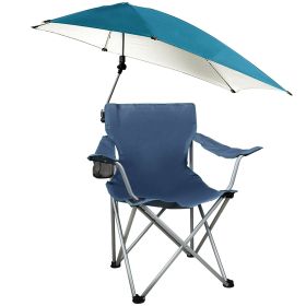 1Pc Foldable Beach Chair With Sun Canopy Cup Holder Carry Bag Adkustable Armrest Detachable Umbrella 220.5lbs Max Load (Color: Blue)